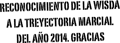 RECONOCIMIENTO DE LA WISDA
A LA TREYECTORIA MARCIAL DEL AÑO 2014. GRACIAS